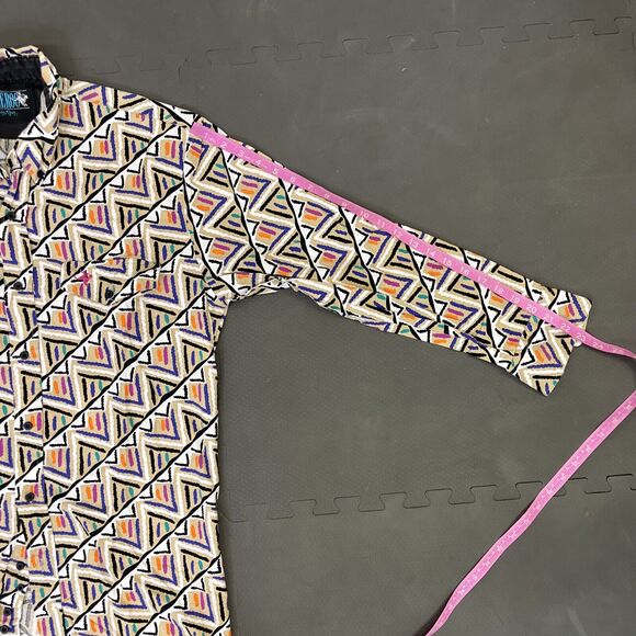 Vintage Lone Roo by Roper Western Shirt Long Sleeve Geometric Print FS Charity - Picture 11 of 12